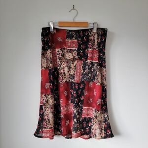 vintage chiffon patchwork 90s hippie grunge skirt flared low-rise sheer Y2K